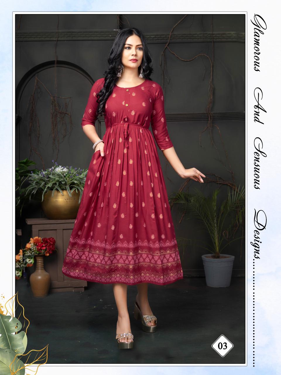 Golden Malini Printed Anarkali Kurtis Catalog
